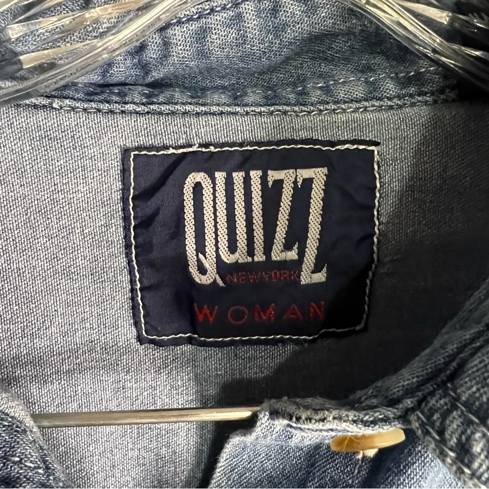 Vintage Quizz Patritoic 4th of July American Embroidered Denim Button Down Shirt - Picture 7 of 10